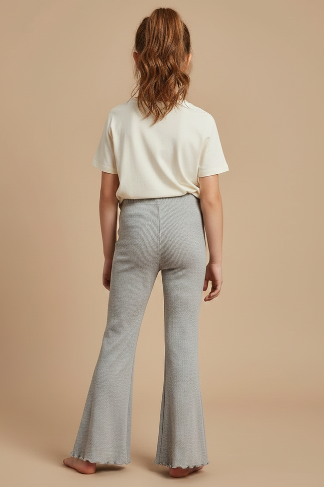 Pantalon Fluide Gris Côtelé Évasé Fille Confortable - Maille - vue 2