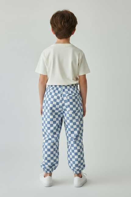 Pantalon Fluide Carreaux Bleus Ample Confortable Enfant - Molleton - vue 2
