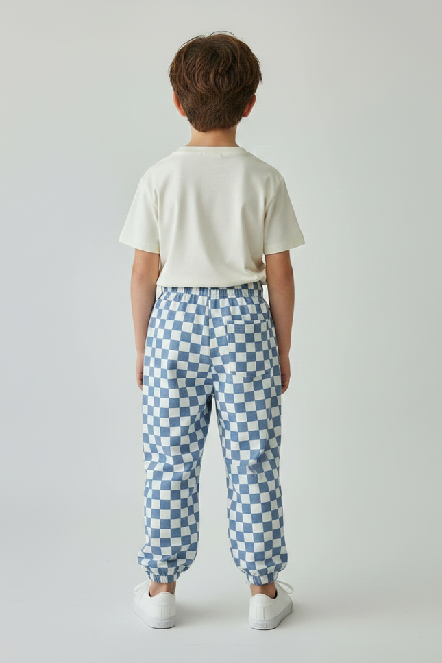 Pantalon Fluide Carreaux Bleus Ample Confortable Enfant - Molleton - vue 2