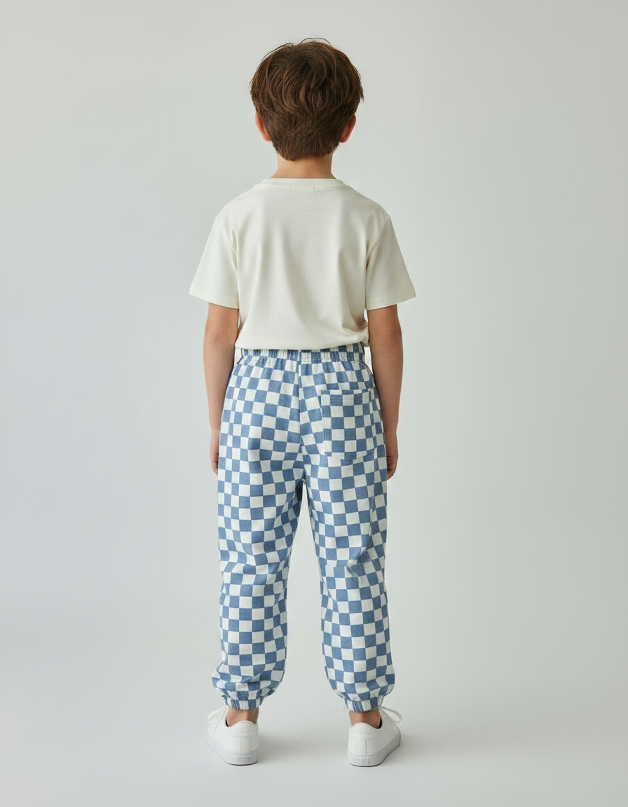Pantalon Fluide Carreaux Bleus Ample Confortable Enfant - Molleton - vue 2