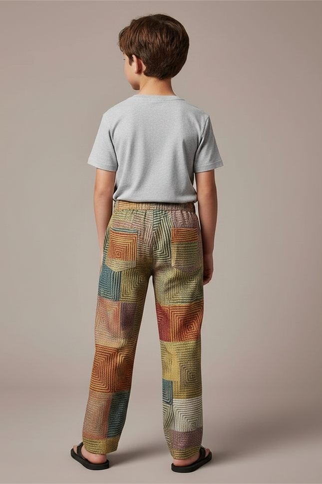 Pantalon Fluide Patchwork Coloré Géométrique Ample Enfant - Multicolore Coton - vue 2
