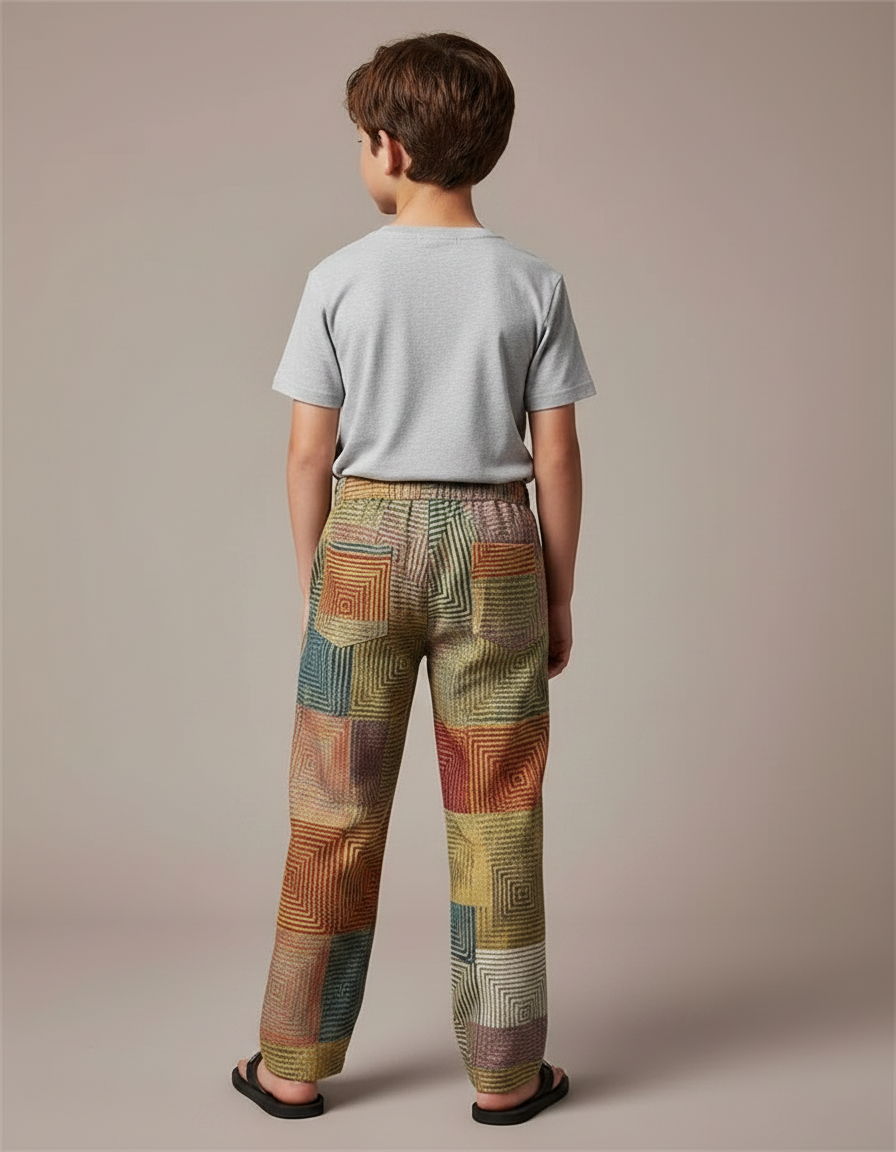 Pantalon Fluide Patchwork Coloré Géométrique Ample Enfant - Multicolore Coton - vue 2
