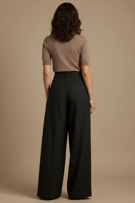Pantalon Fluide Femme Noir Palazzo Crêpe Chic Mi-saison - Viscose - vue 2