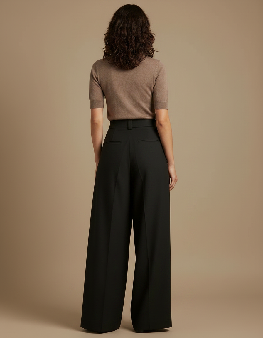 Pantalon Fluide Femme Noir Palazzo Crêpe Chic Mi-saison - Viscose - vue 2