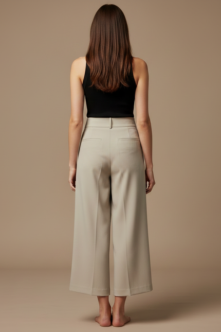 Pantalon Fluide Beige Large Élégant Croisé Femme - Gabardine - vue 2
