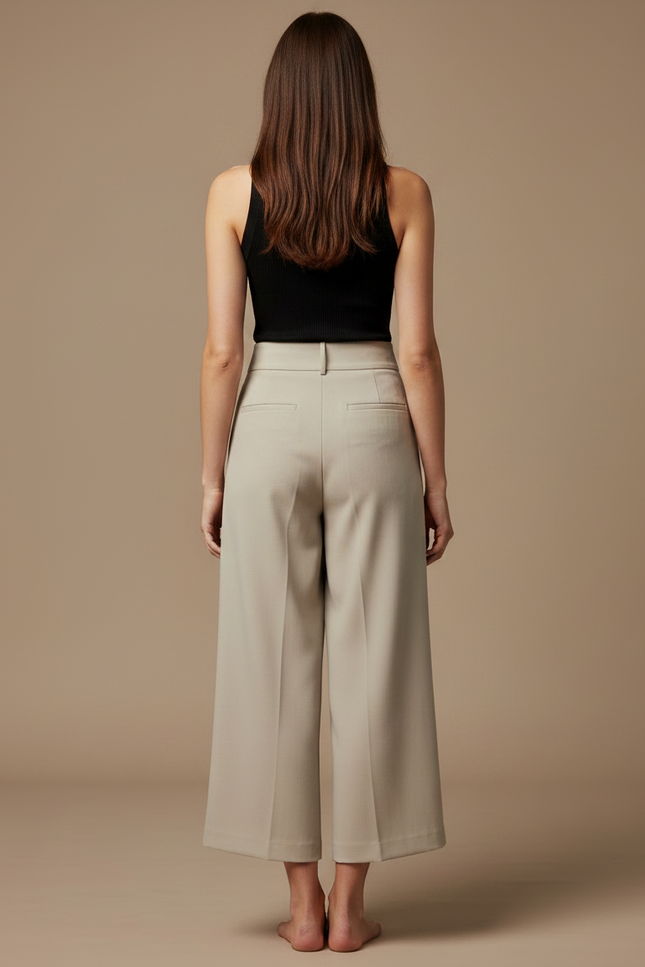 Pantalon Fluide Beige Large Élégant Croisé Femme - Gabardine - vue 2