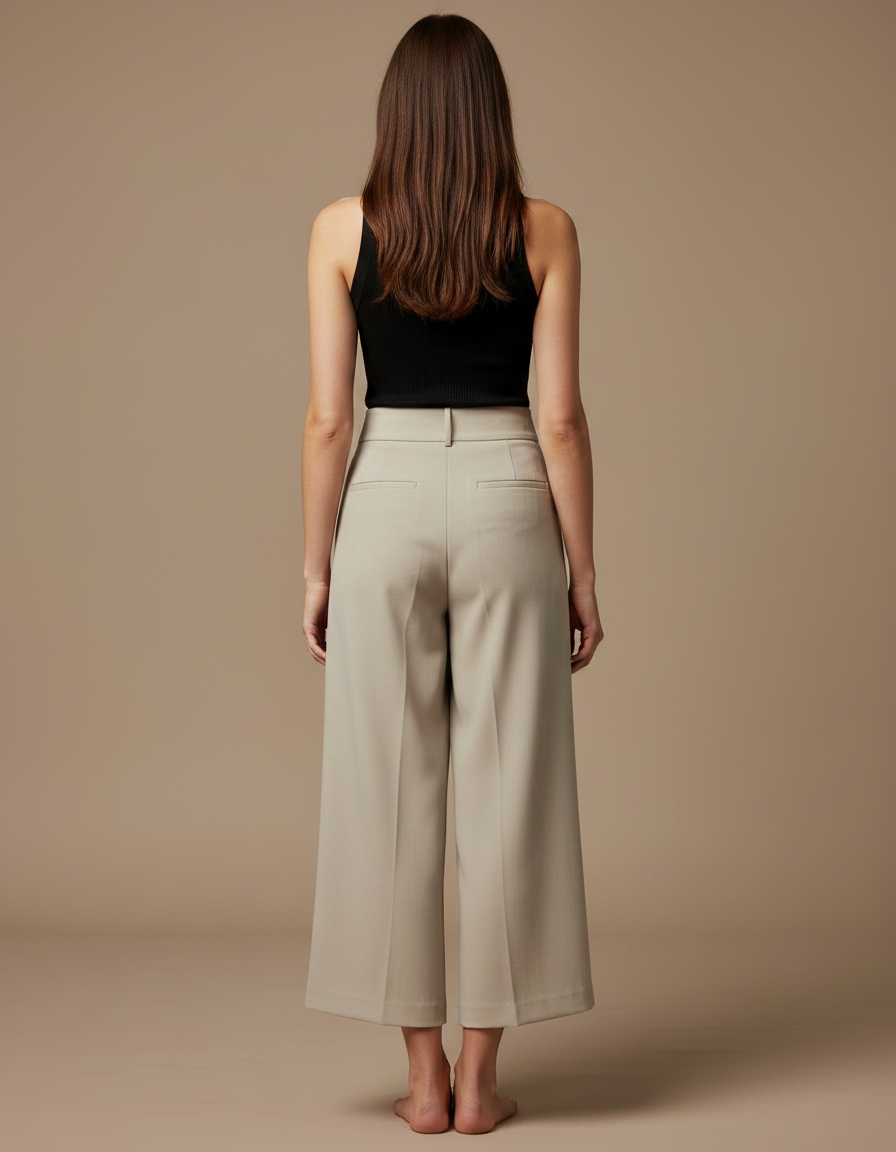Pantalon Fluide Beige Large Élégant Croisé Femme - Gabardine - vue 2