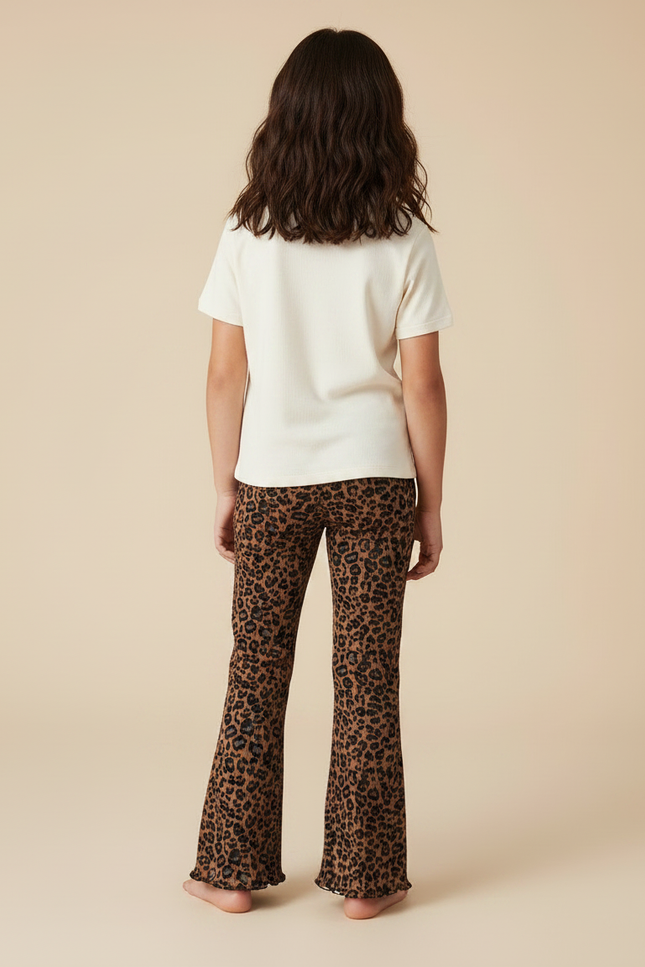 Pantalon Fluide Léopard Marron Évasé Confortable Enfant - Maille - vue 2