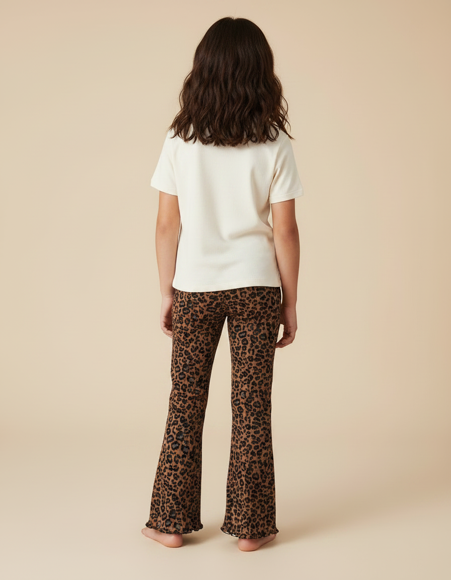 Pantalon Fluide Léopard Marron Évasé Confortable Enfant - Maille - vue 2