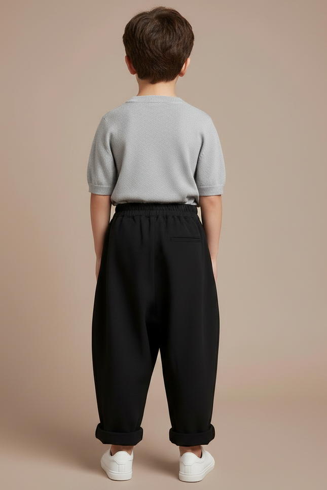 Pantalon Fluide Noir Ample Boutonné Garçon Décontracté - Polyester - vue 2