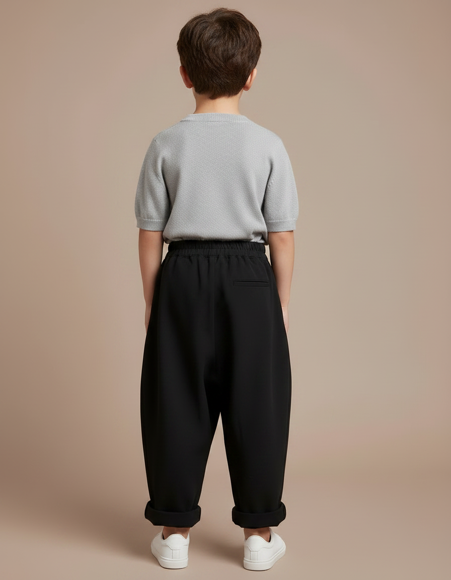 Pantalon Fluide Noir Ample Boutonné Garçon Décontracté - Polyester - vue 2