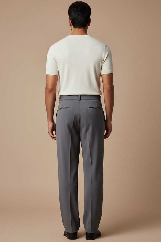 Pantalon Fluide Gris Taille Haute Plissé Homme Élégant - Gabardine - vue 2