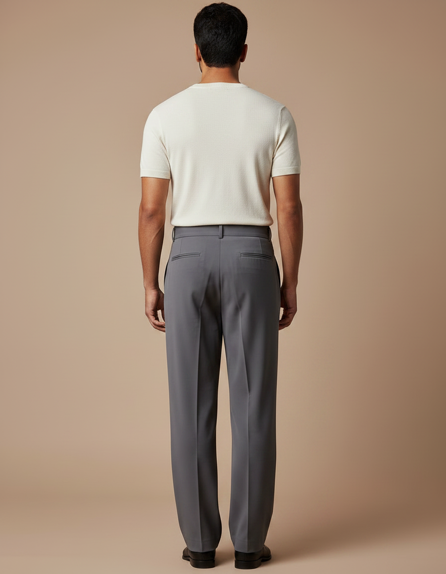 Pantalon Fluide Gris Taille Haute Plissé Homme Élégant - Gabardine - vue 2