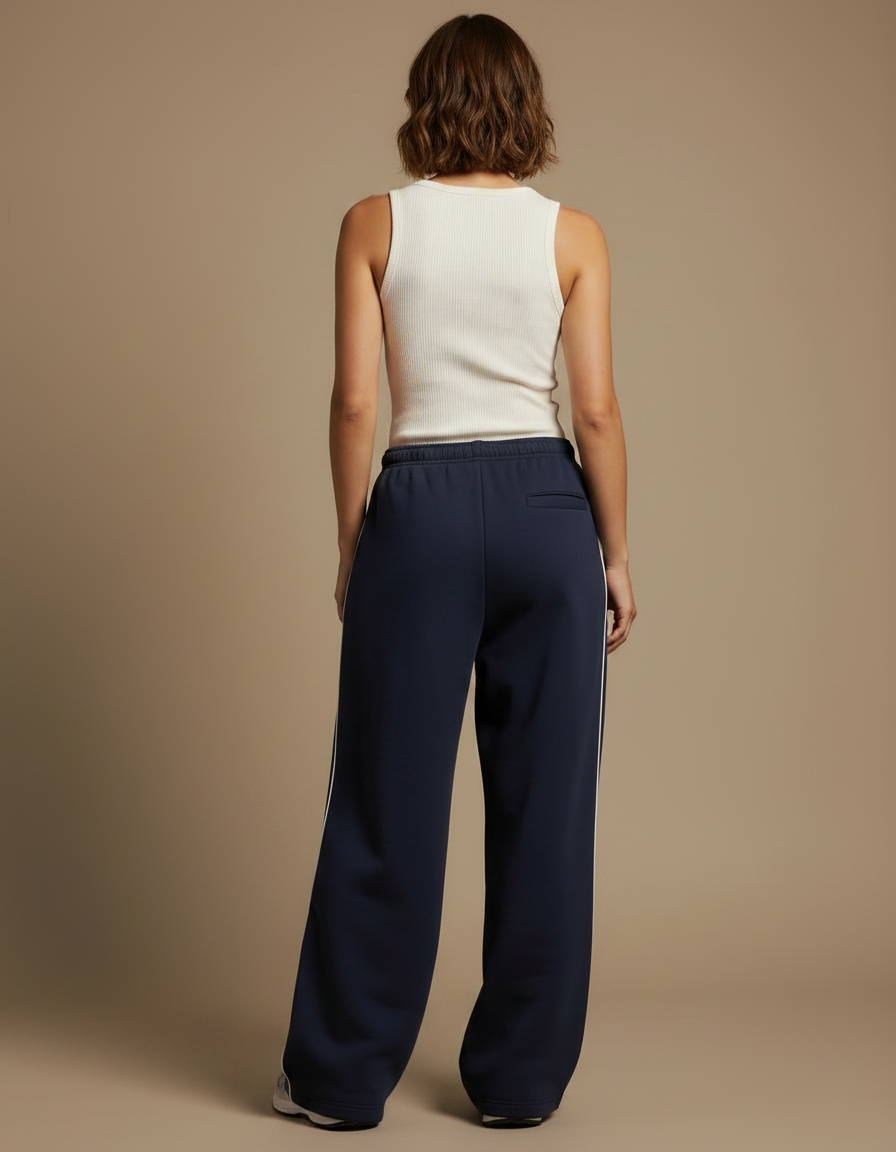 Pantalon Fluide Bleu Marine Ample Rayures Latérales - Molleton - vue 2