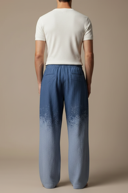 Pantalon Fluide Bleu Dégradé Ample Décontracté Cordon Homme - Lin - vue 2
