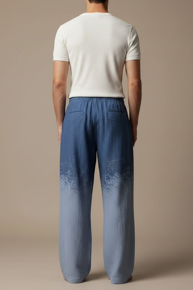 Pantalon Fluide Bleu Dégradé Ample Décontracté Cordon Homme - Lin - vue 2