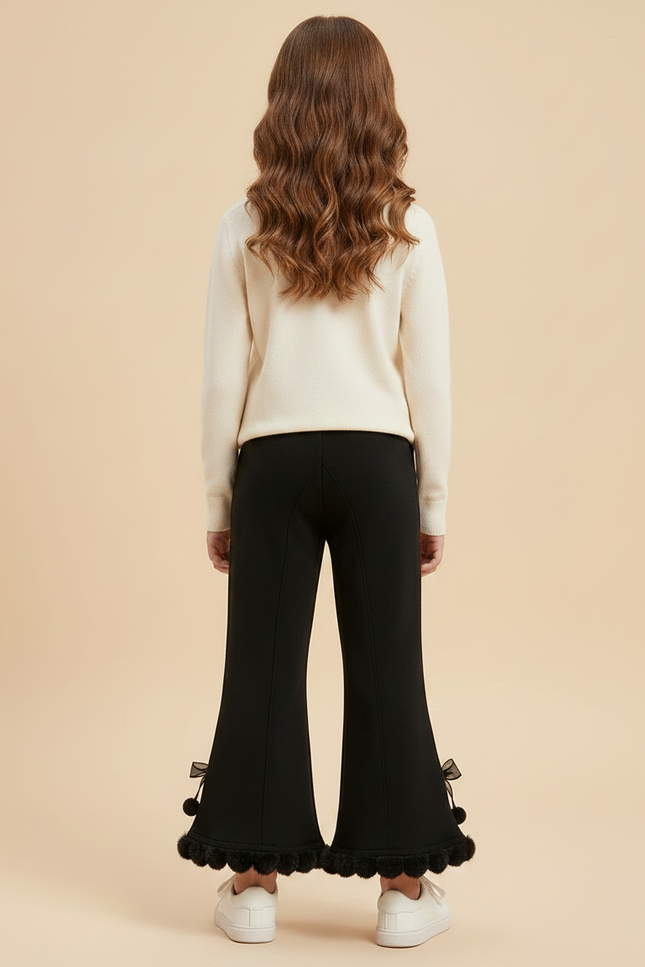 Pantalon Fluide Noir Évasé Pompons Fille Hiver - Molleton - vue 2