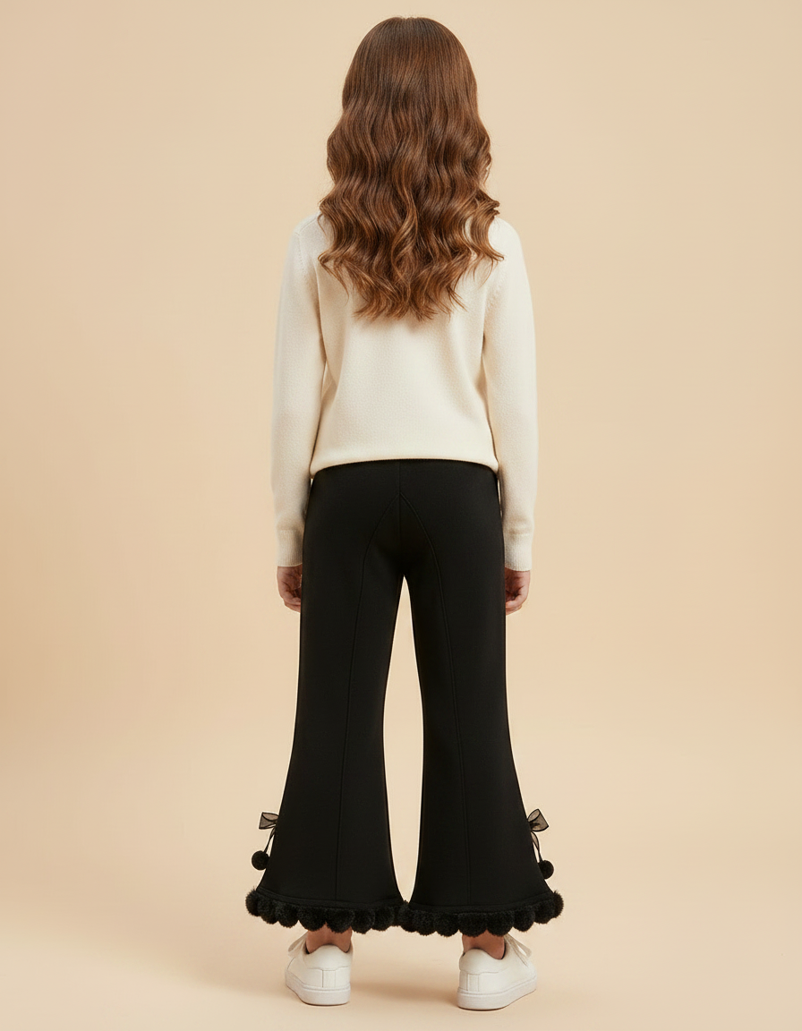 Pantalon Fluide Noir Évasé Pompons Fille Hiver - Molleton - vue 2