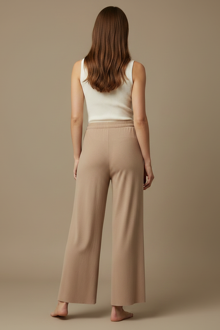 Pantalon Fluide Beige Cordon Ample Doux Confortable Femme - Molleton - vue 2