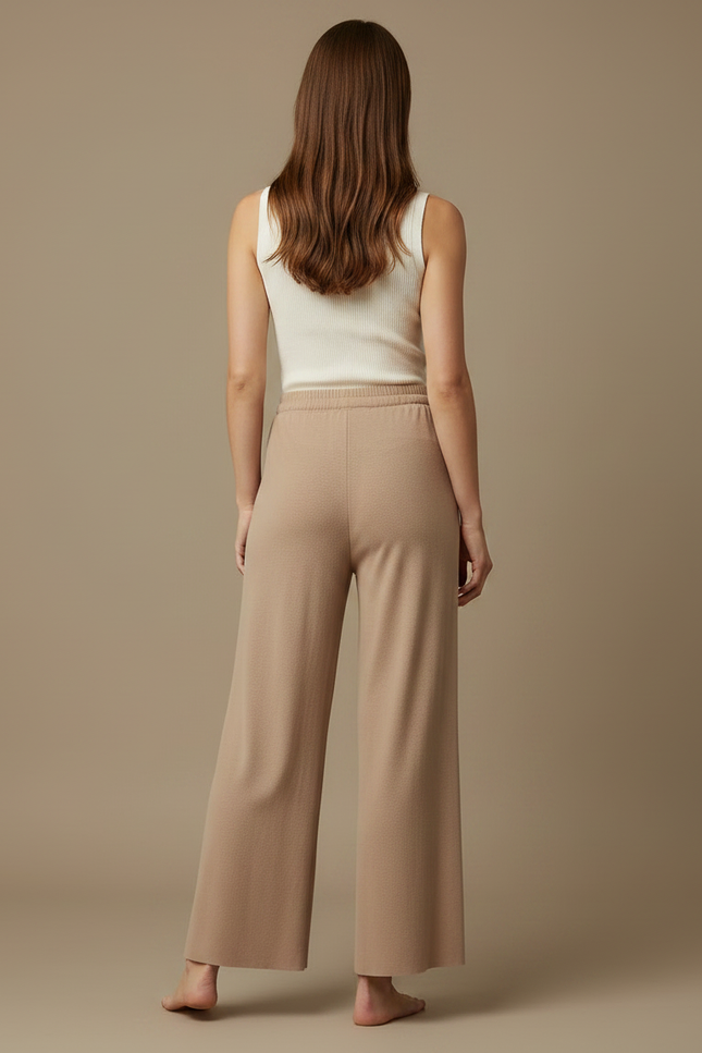 Pantalon Fluide Beige Cordon Ample Doux Confortable Femme - Molleton - vue 2