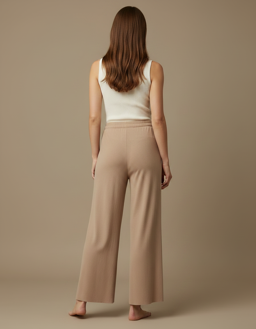 Pantalon Fluide Beige Cordon Ample Doux Confortable Femme - Molleton - vue 2