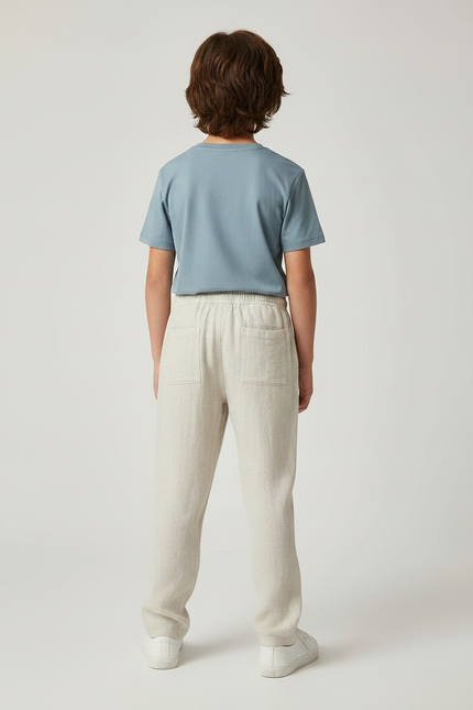 Pantalon Fluide Beige Lin Ample Cordon Garçon - vue 2