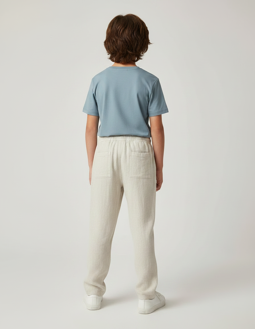 Pantalon Fluide Beige Lin Ample Cordon Garçon - vue 2