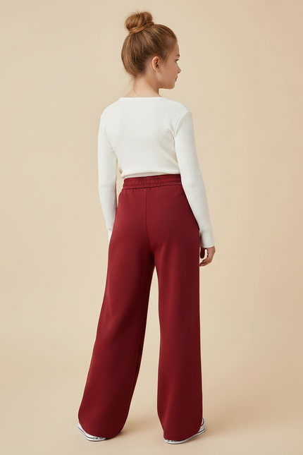 Pantalon Fluide Bordeaux Ample Cordon Décontracté Polyester - vue 2