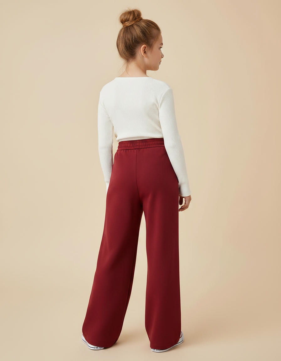 Pantalon Fluide Bordeaux Ample Cordon Décontracté Polyester - vue 2