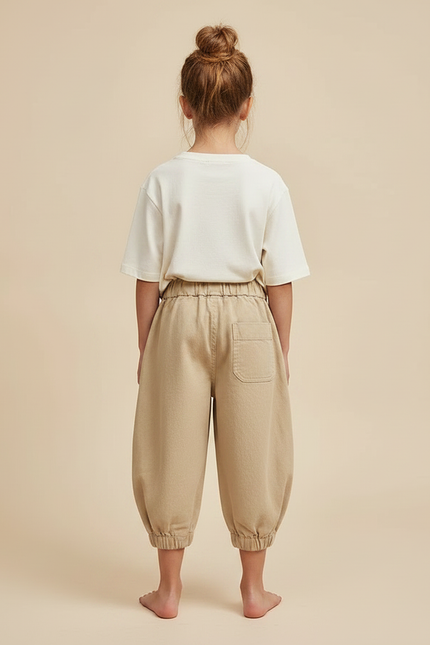 Pantalon Fluide Cargo Beige Ample Coton Enfant - vue 2