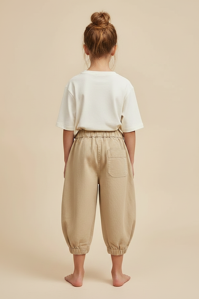 Pantalon Fluide Cargo Beige Ample Coton Enfant - vue 2