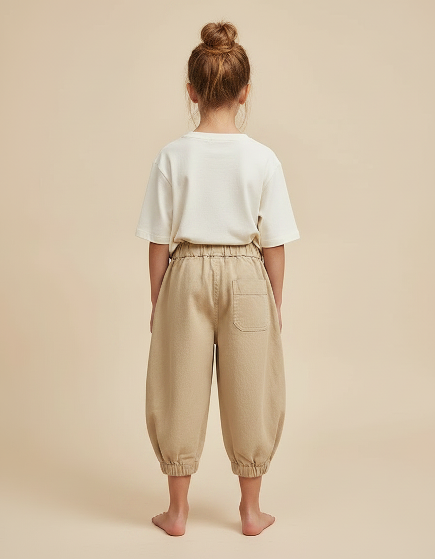 Pantalon Fluide Cargo Beige Ample Coton Enfant - vue 2