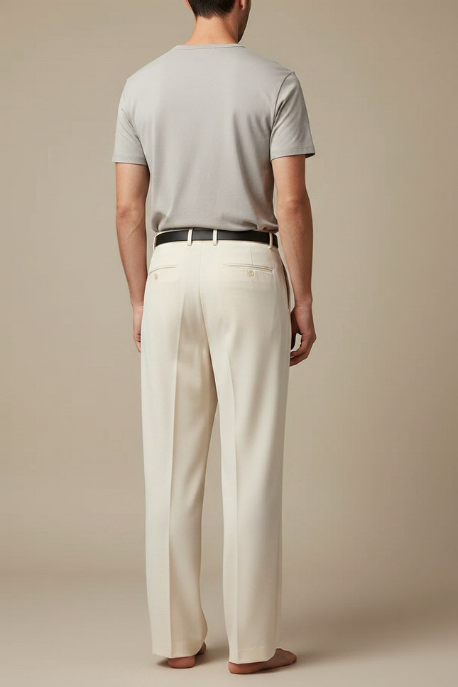 Pantalon Fluide Écru Ample Droit Homme Élégant - Beige Viscose - vue 2