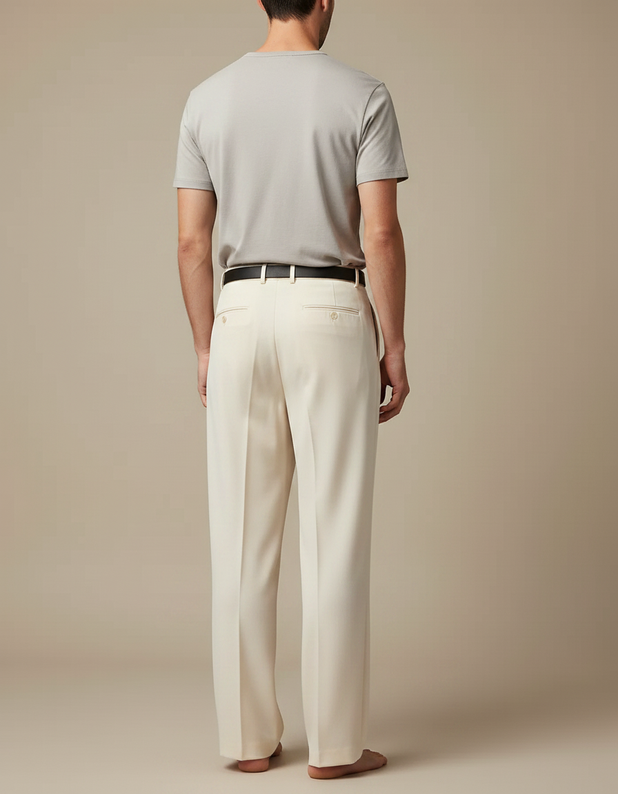 Pantalon Fluide Écru Ample Droit Homme Élégant - Beige Viscose - vue 2