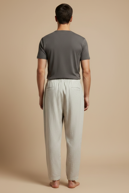 Pantalon Fluide Lin Ample Décontracté Blanc Cordon Homme - Gris - vue 2