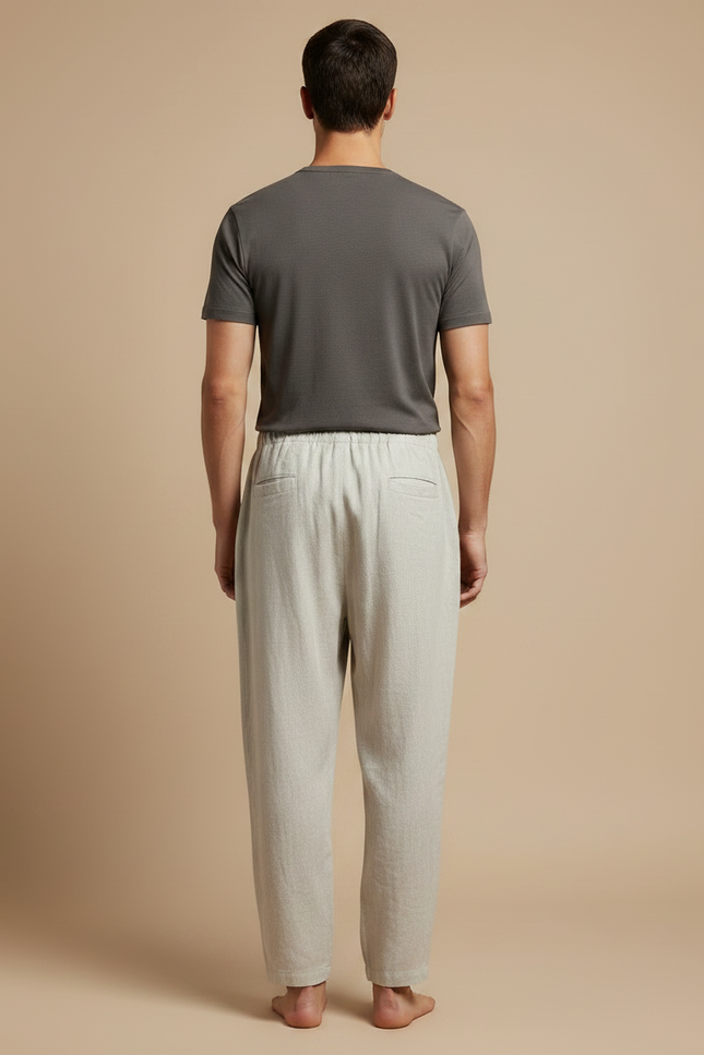 Pantalon Fluide Lin Ample Décontracté Blanc Cordon Homme - Gris - vue 2