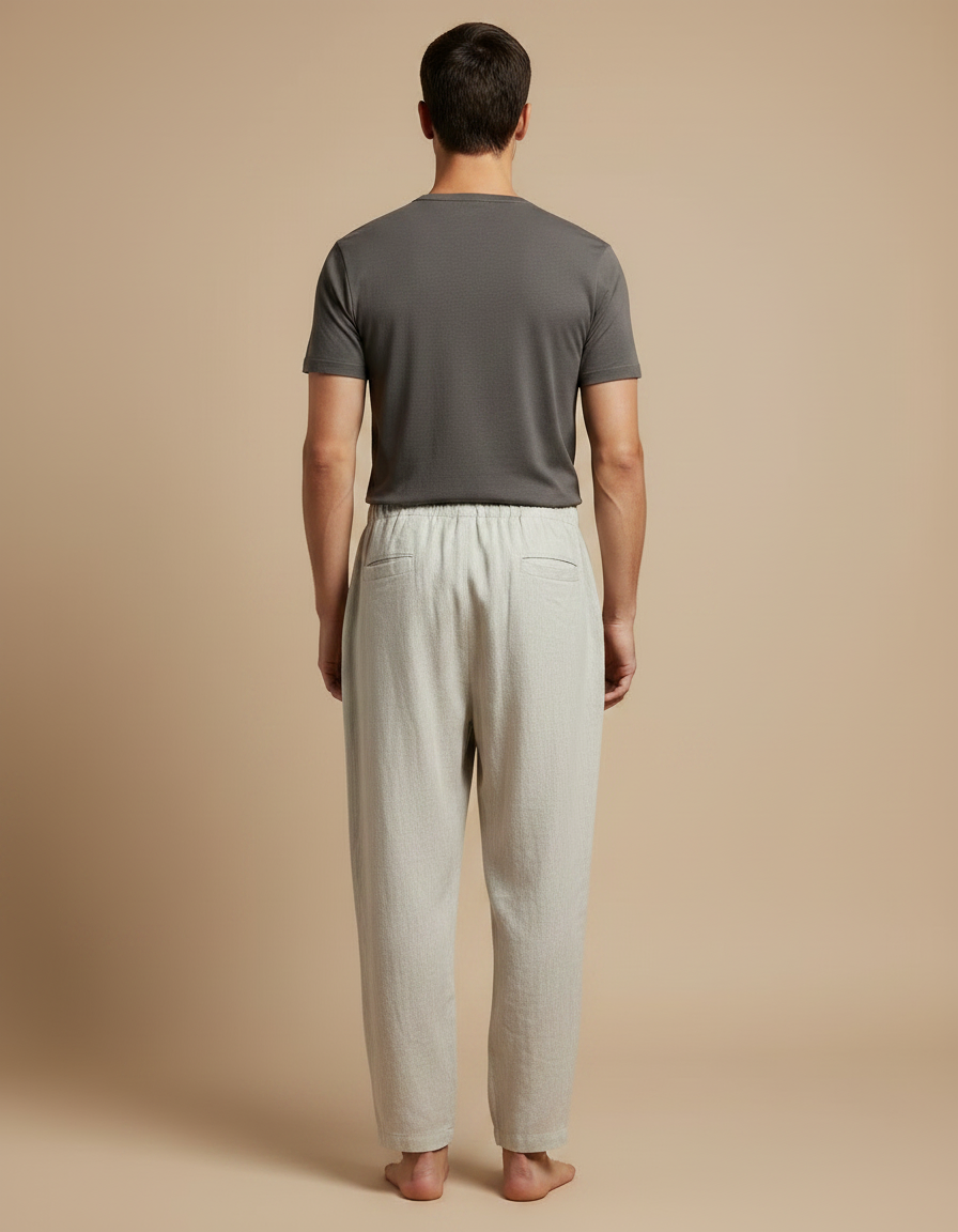 Pantalon Fluide Lin Ample Décontracté Blanc Cordon Homme - Gris - vue 2