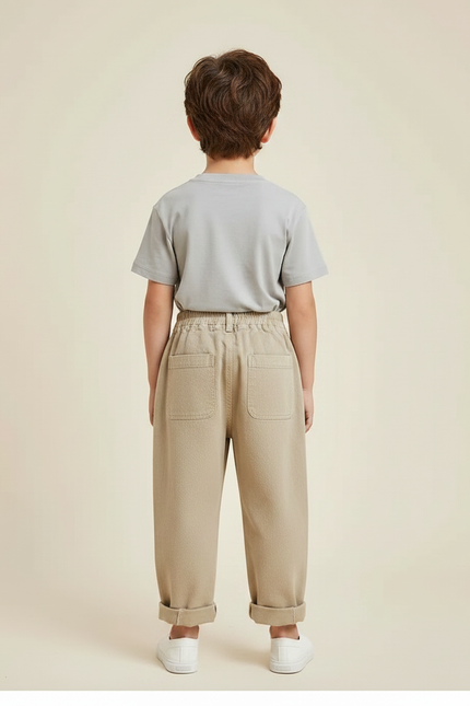 Pantalon Fluide Beige Brodé Animaux Ample Coton Garçon - vue 2
