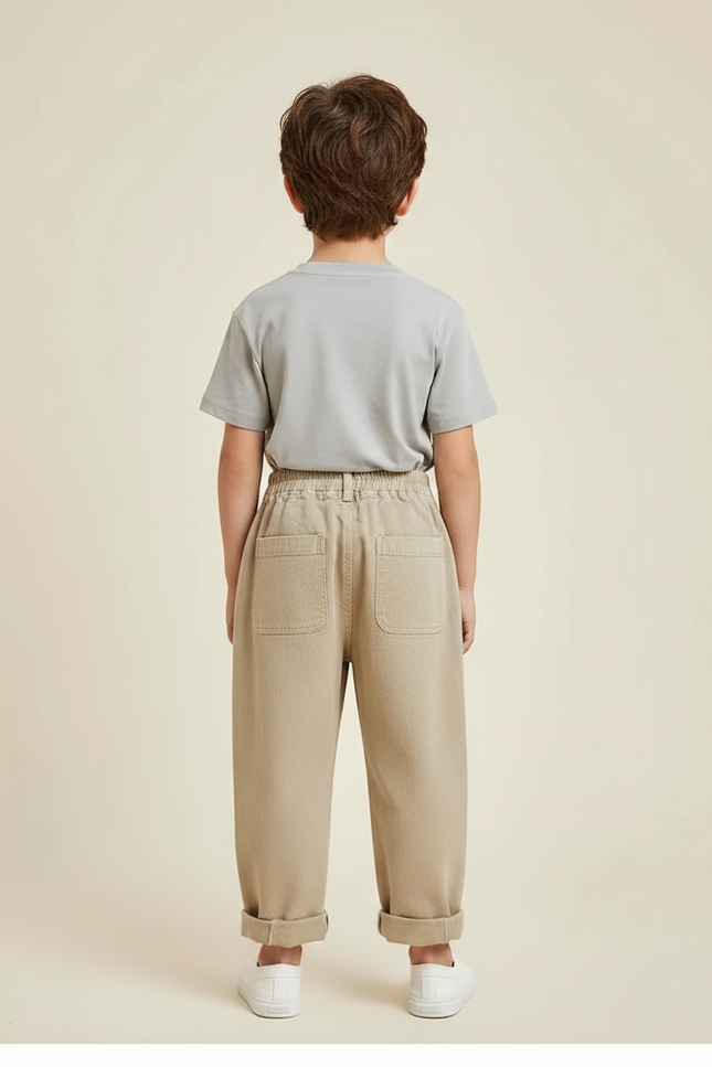 Pantalon Fluide Beige Brodé Animaux Ample Coton Garçon - vue 2