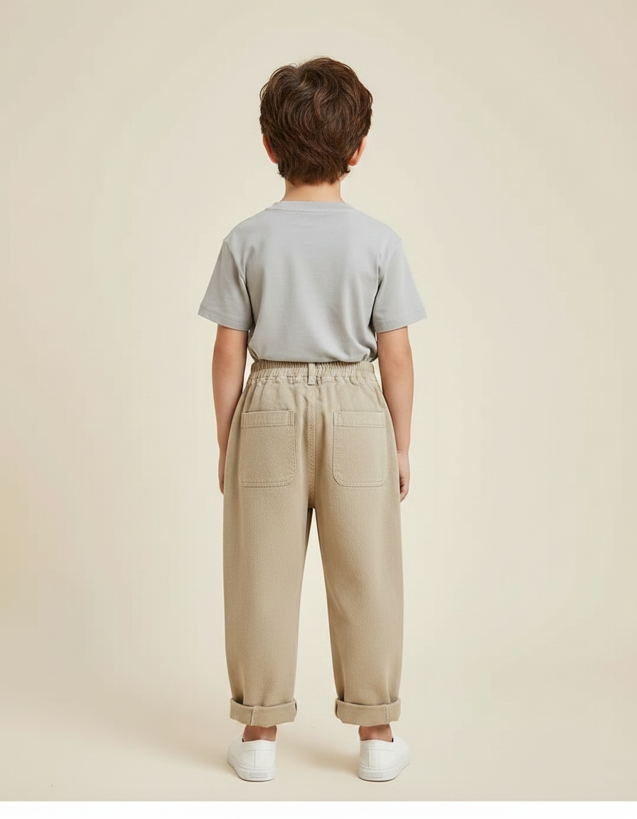 Pantalon Fluide Beige Brodé Animaux Ample Coton Garçon - vue 2