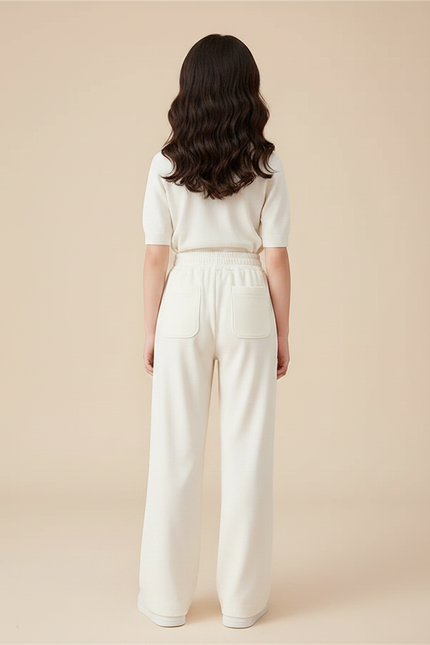 Pantalon Fluide Blanc Ample Décontracté Enfant - Maille - vue 2