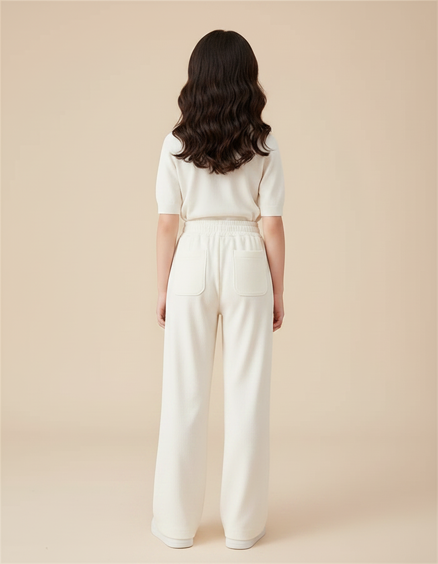 Pantalon Fluide Blanc Ample Décontracté Enfant - Maille - vue 2
