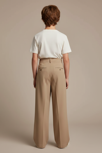 Pantalon Fluide Beige Ample Plissé Confortable Enfant - Polyester - vue 2