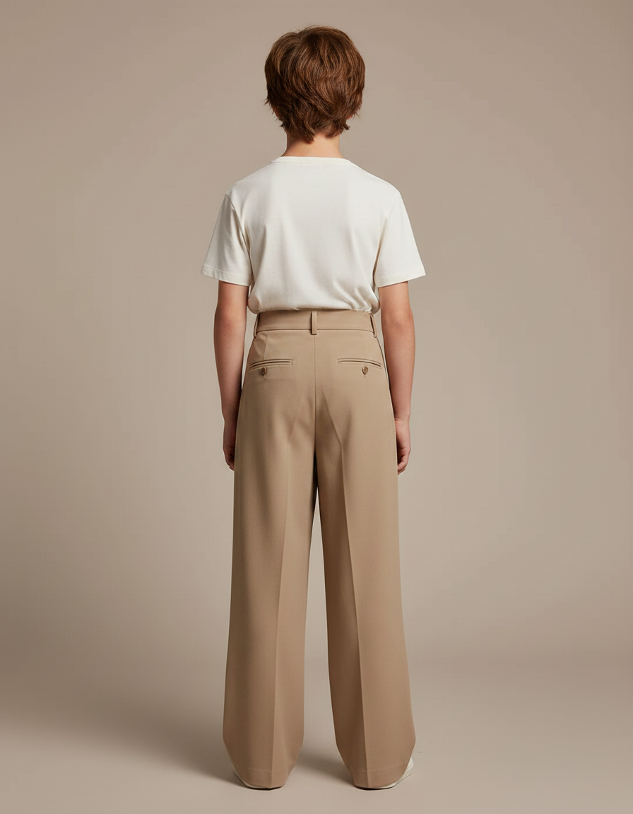 Pantalon Fluide Beige Ample Plissé Confortable Enfant - Polyester - vue 2