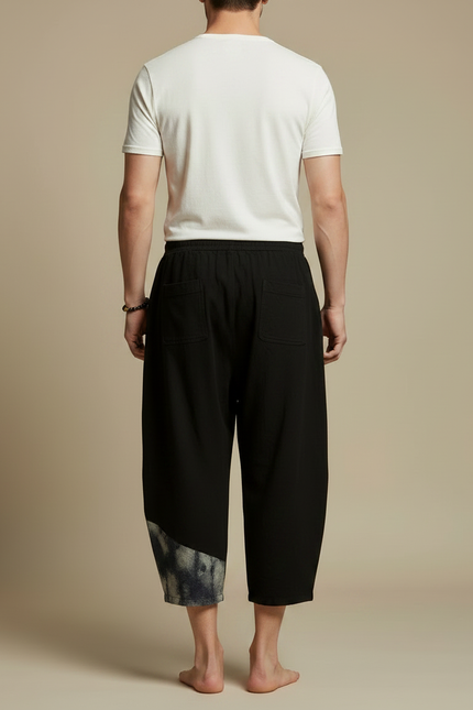 Pantalon Fluide Noir Ample Coton Lin Ethnique Décontracté - vue 2