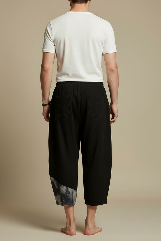 Pantalon Fluide Noir Ample Coton Lin Ethnique Décontracté - vue 2
