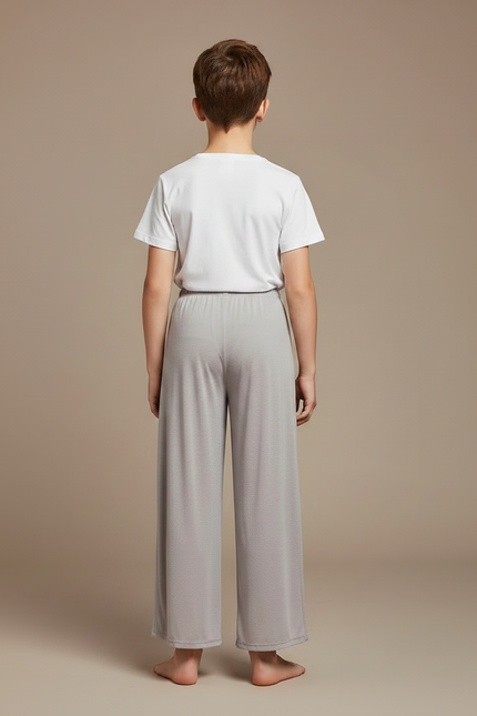 Pantalon Fluide Gris Maille Ample Fendu Enfant - vue 2