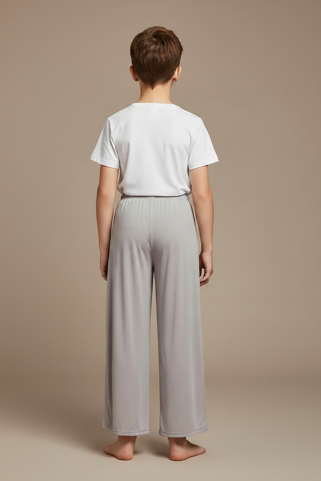 Pantalon Fluide Gris Maille Ample Fendu Enfant - vue 2