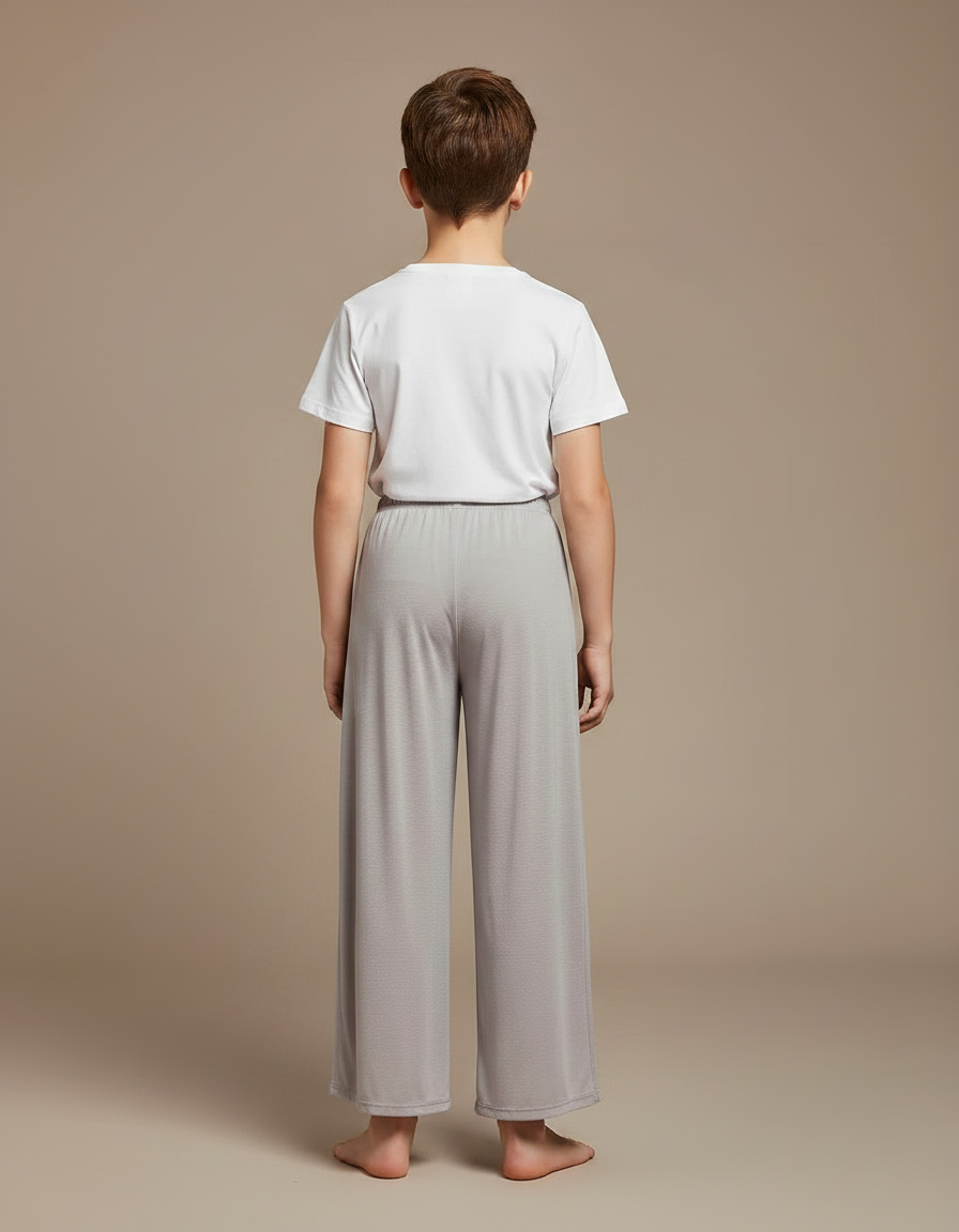 Pantalon Fluide Gris Maille Ample Fendu Enfant - vue 2