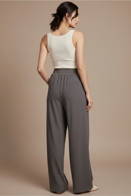 Pantalon Fluide Gris Ample Confortable Élastique - Viscose - vue 2